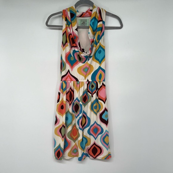 Judith March Cowl Neck Racerback Retro Pattern Dress Women's Size S Multicolor - Picture 1 of 7